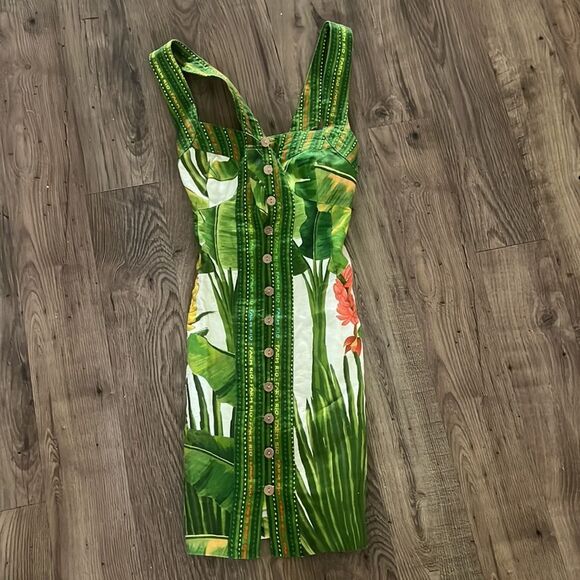 NWOT Farm Rio Fresh Forest Scarf Linen Dress - Picture 2 of 5